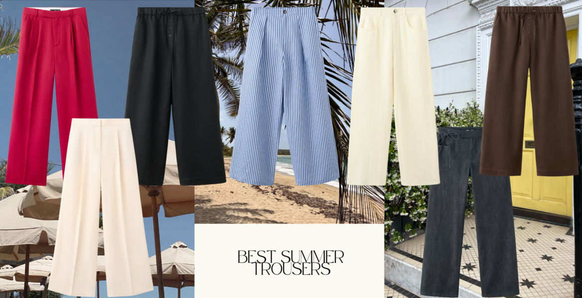 Best summer trousers: striped flowing trousers for an elegant modest summer outfit