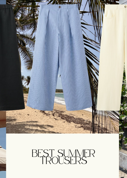 Best summer trousers: striped flowing trousers for an elegant modest summer outfit