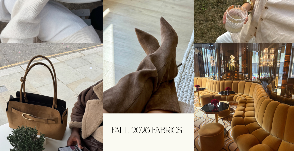 Luxury Fall 2026 fabric trends featuring suede, velvet, and technical textiles suede - Velvet - linen - wool - knits