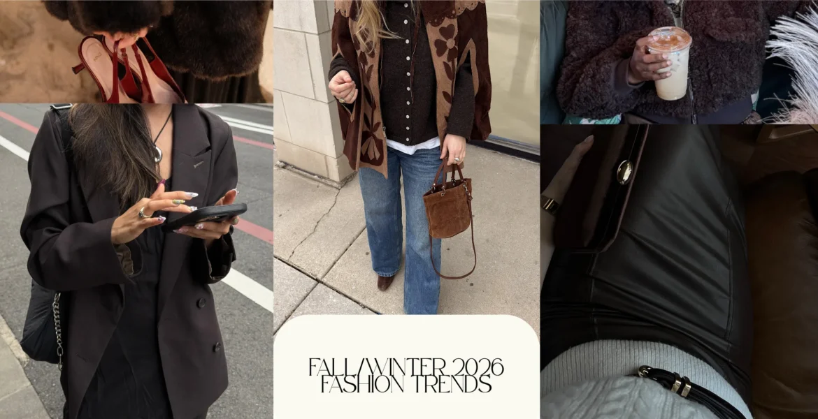 Fall/Winter 2026 fashion trends featuring dark floral prints, rich textures and dramatic silhouettes