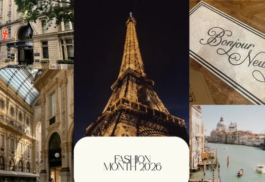 Fashion Month 2026 Fashion Month 2026 collage featuring London, Paris, Venice, and the Fashion Month.