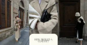 coat fit - Woman wearing a beige wool coat and woman wearing a black coat, illustrating how a coat should fit