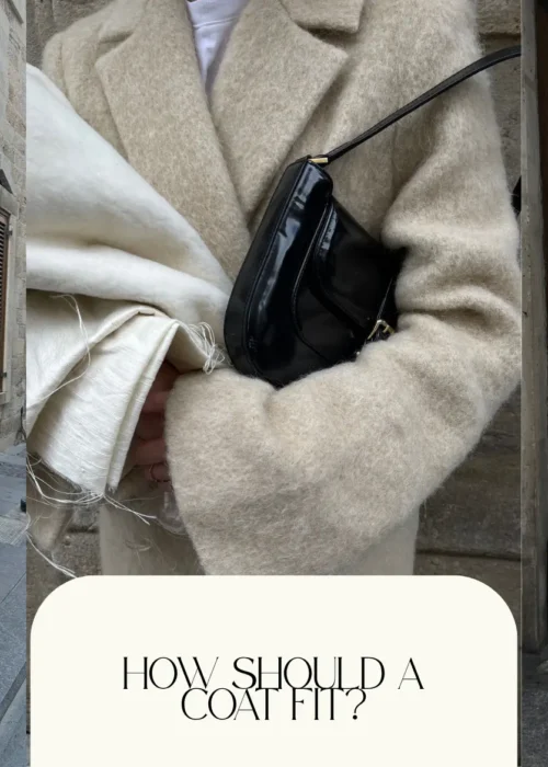 coat fit - Woman wearing a beige wool coat and woman wearing a black coat, illustrating how a coat should fit