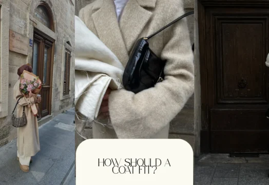 How Should a Coat Fit? coat fit - Woman wearing a beige wool coat and woman wearing a black coat, illustrating how a coat should fit