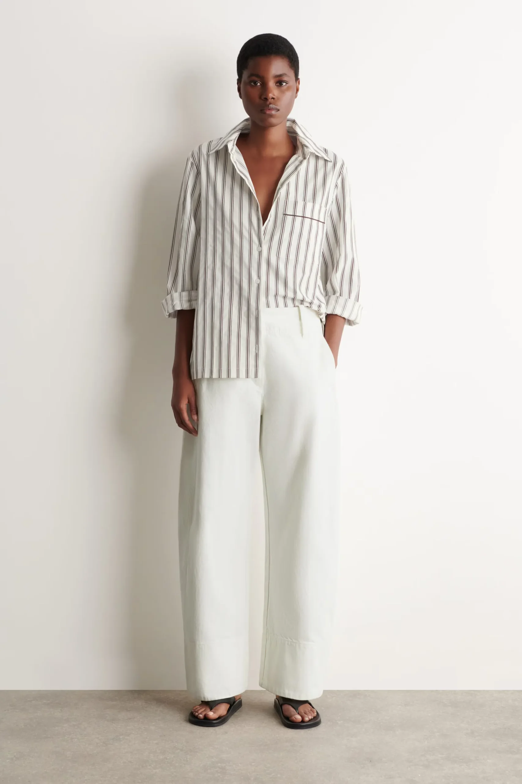 Denim barrel leg trousers